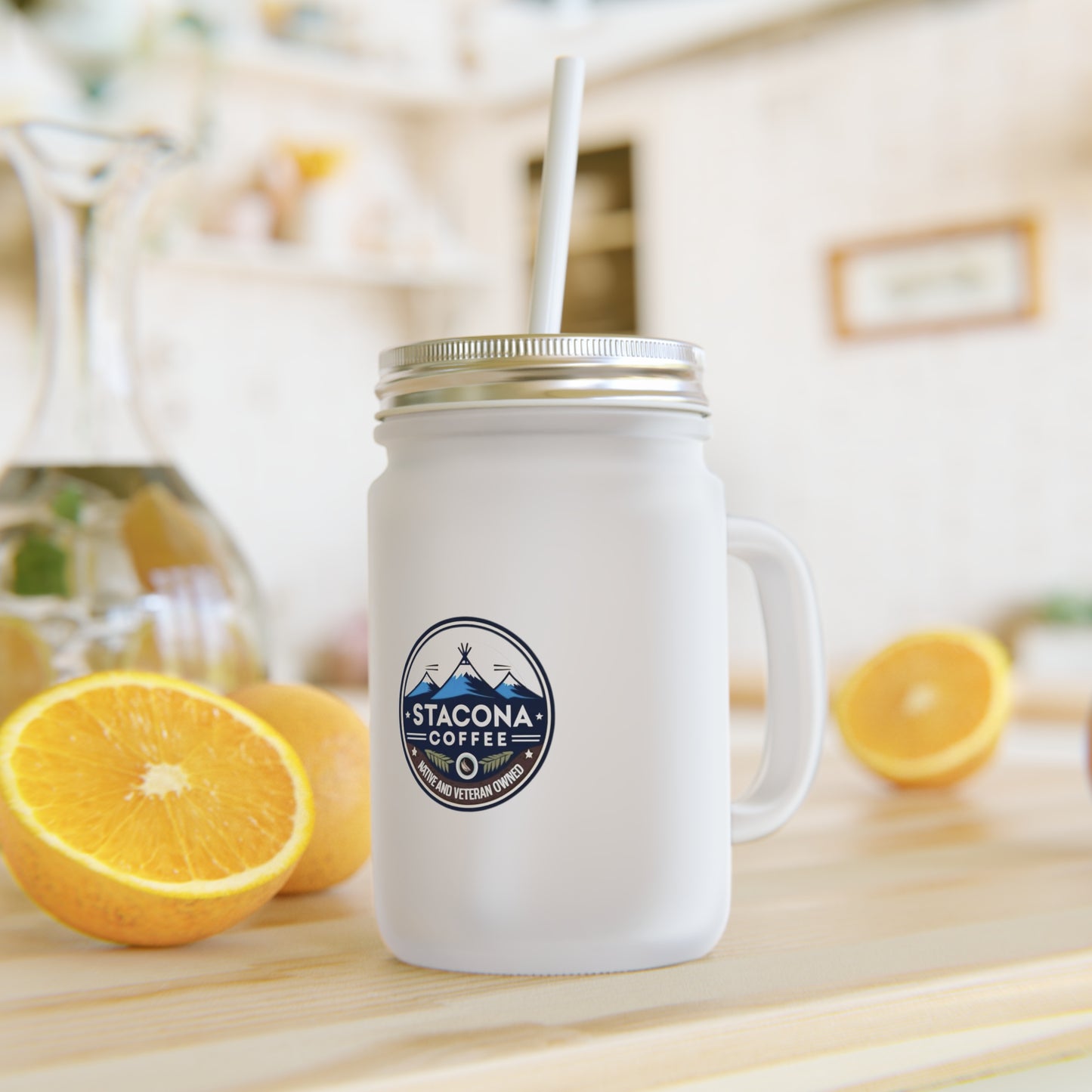 Mason Jar Tumbler — Stacona Coffee Logo Iced Drink Cup with Straw