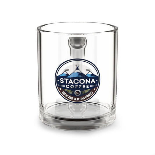 Stacona Coffee 10oz Glass Mug — Native & Veteran Owned Campfire Coffee Logo