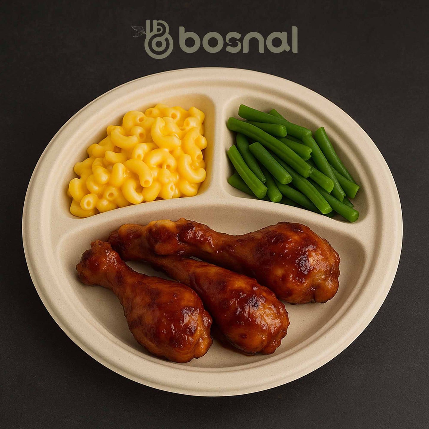 Bosnal – Sugarcane Bagasse Compostable 3-Compartment Round Plates & 8 Oz Cups with Lids & Cutlery