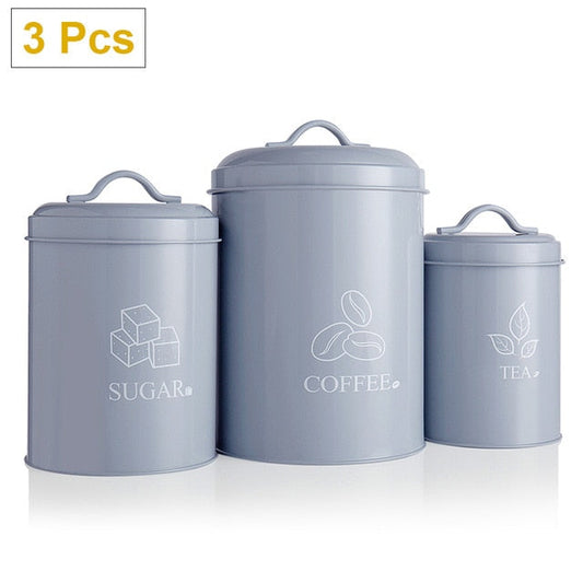 3 Pcs Storage Bin Food Container Snack Canister Set Coffee Bean Tea Sugar Box With Seal Lid Kitchen Food Organization Jar
