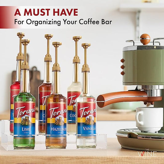 Acrylic Bottle Holder, Coffee Syrup Rack Display Case | 2-Tiered 6 Bottle | Wine Bar Bottle Rack, Clear Shelf Rack for Kitchen, Countertop, Fridge Pantry Storage Organizer - Wine, Soda, Cans, Liquor