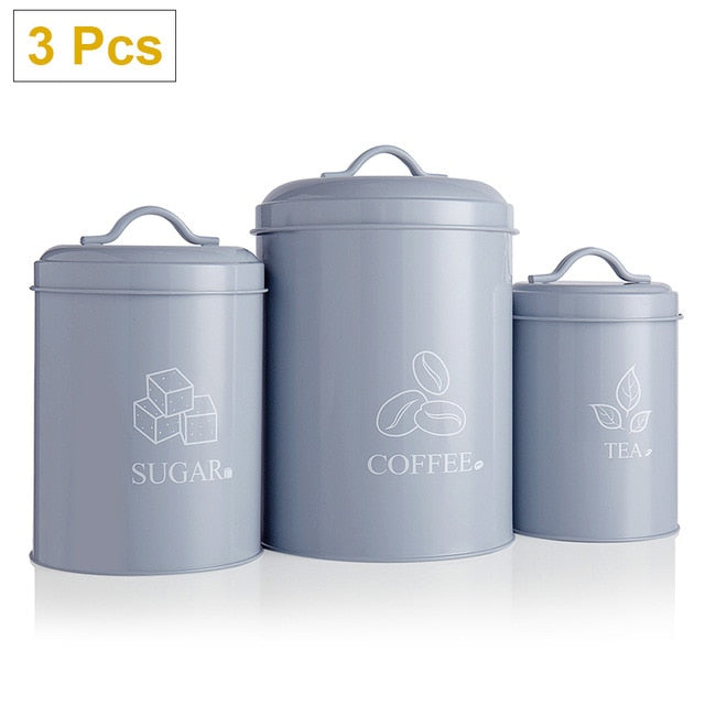 3 Pcs Storage Bin Food Container Snack Canister Set Coffee Bean Tea Sugar Box With Seal Lid Kitchen Food Organization Jar