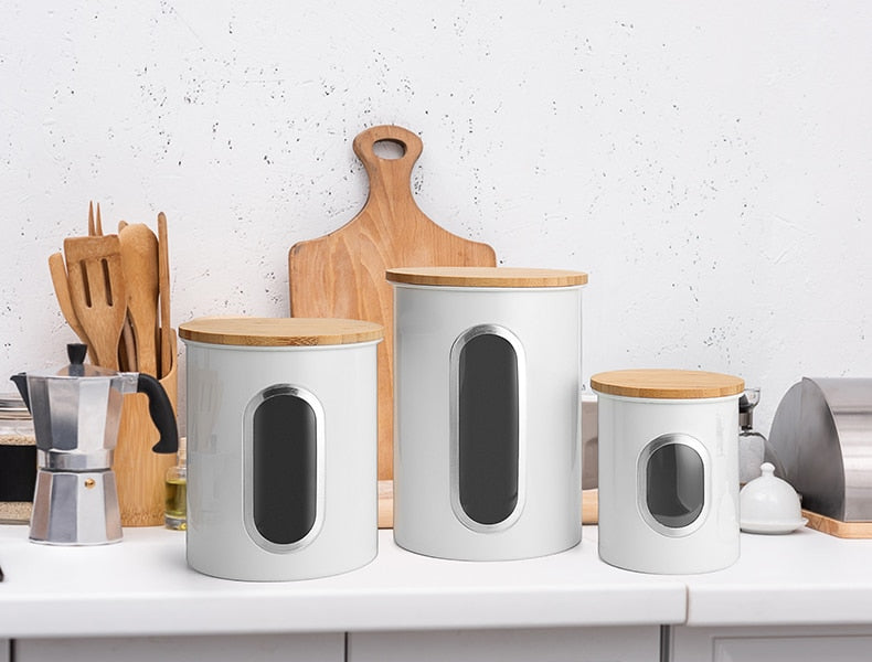 3 Pcs Storage Bin Food Container Snack Canister Set Coffee Bean Tea Sugar Box With Seal Lid Kitchen Food Organization Jar