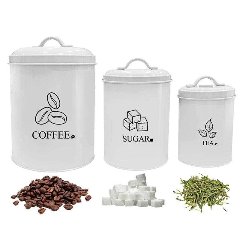 3 Pcs Storage Bin Food Container Snack Canister Set Coffee Bean Tea Sugar Box With Seal Lid Kitchen Food Organization Jar